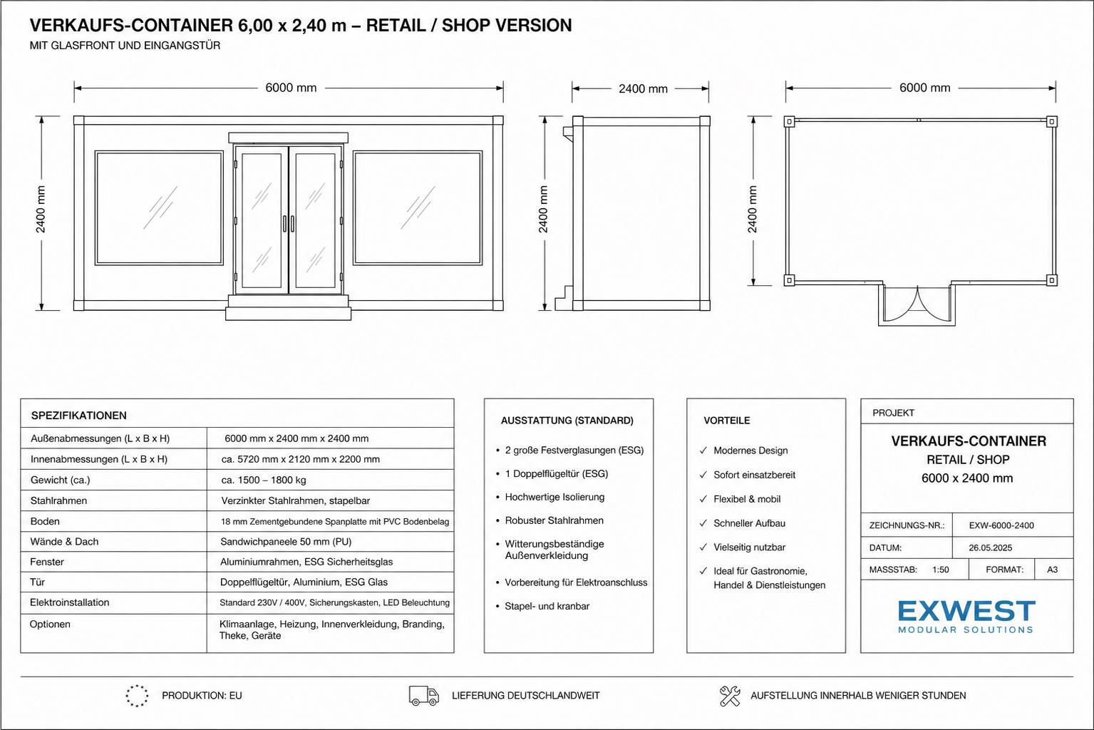 Technische Zeichnung Premium Verkaufscontainer EX 211