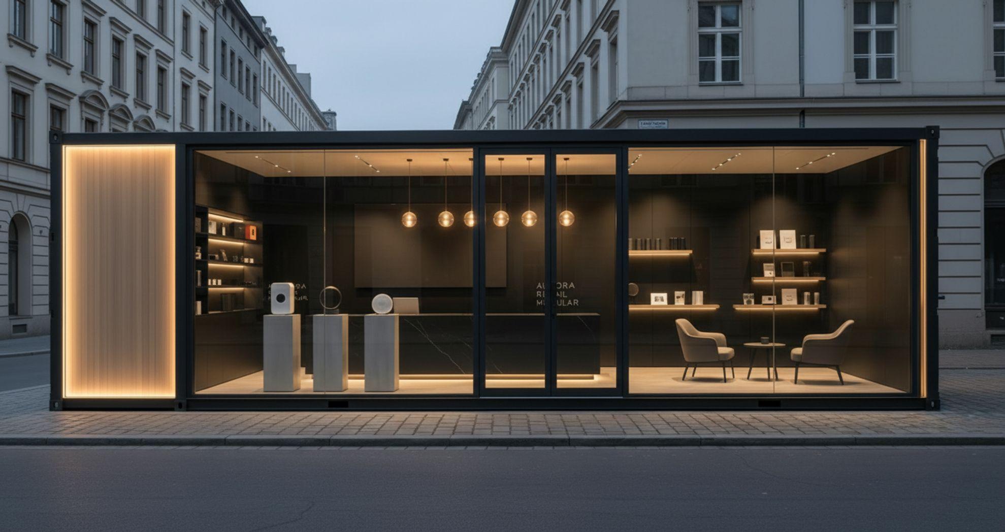 EX-RETAIL GLASS 40FT – Premium Showroom / Pop-Up Store / Verkaufscontainer | Seecontainer 2,40 × 12,00 m