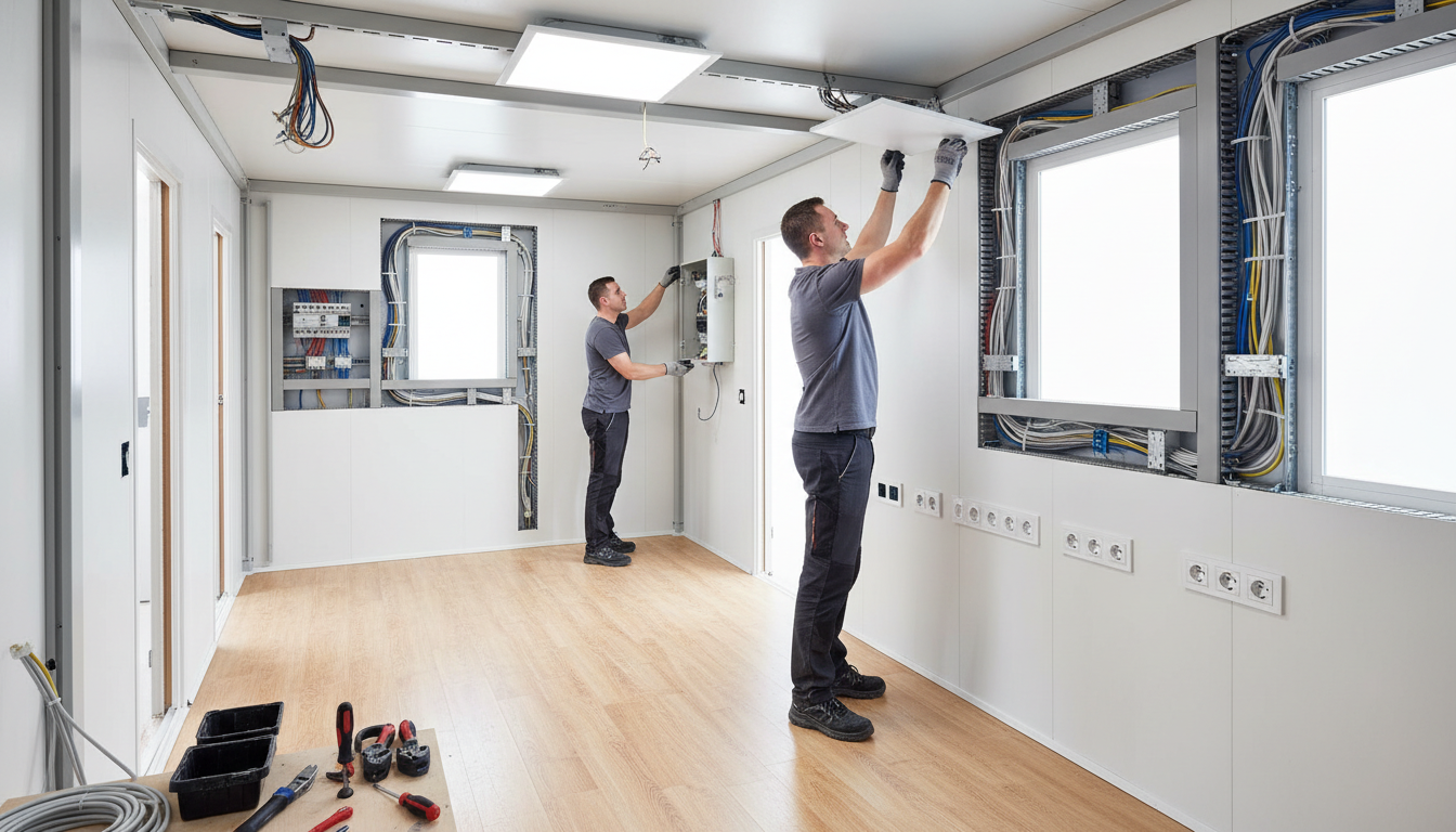 Elektroinstallation und Beleuchtung in Bürocontainern