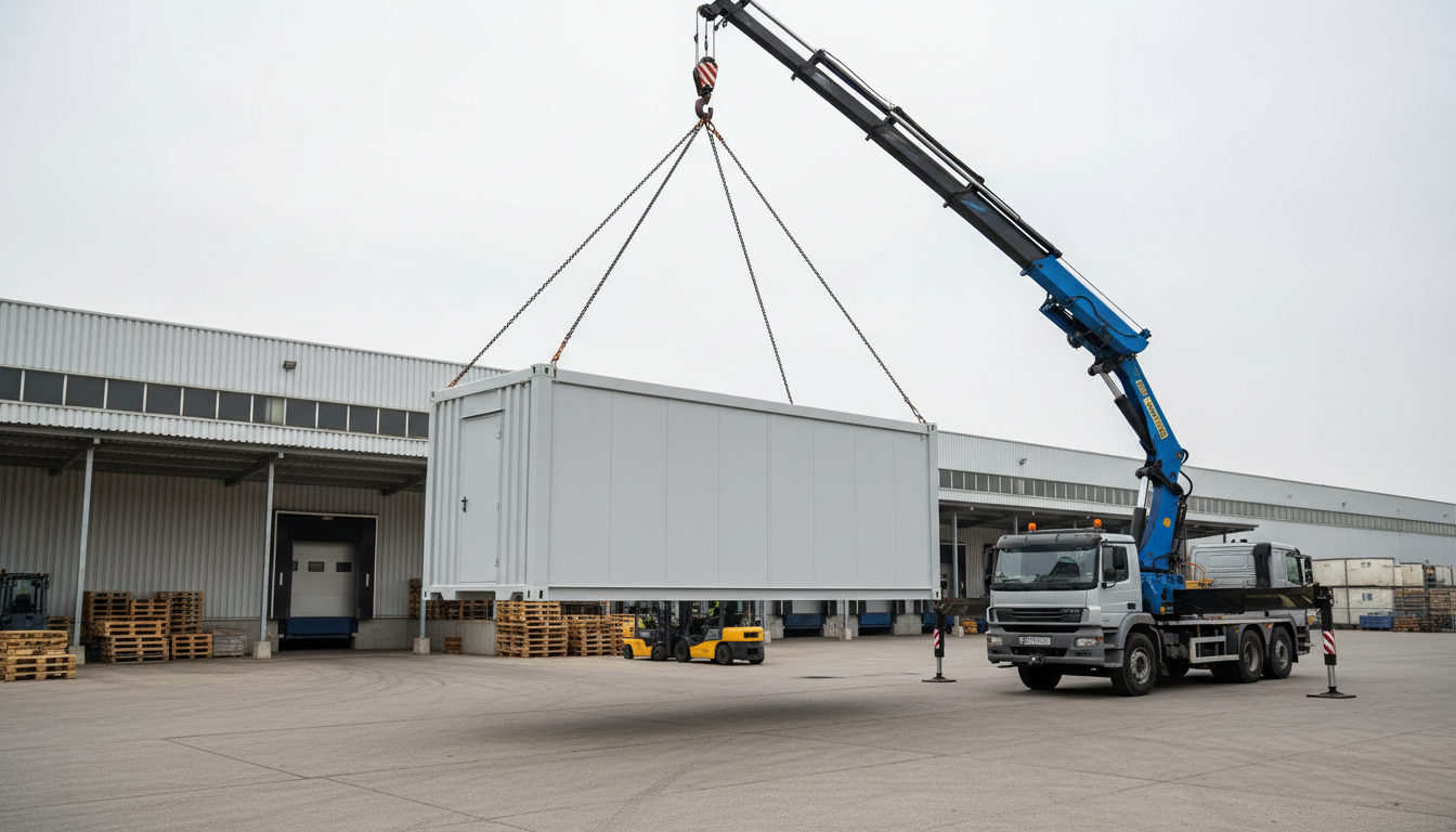 Verladung des Containers per LKW-Kran